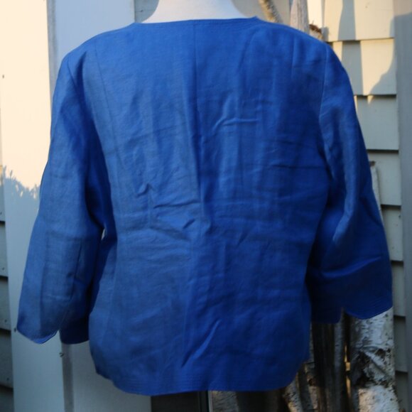 Talbots Plus Size Petite Royal Blue Linen Stitched Trim Open Jacket Sz 16WP - Picture 6 of 9